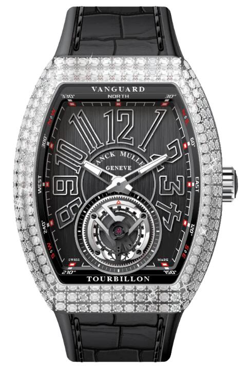 Best FRANCK MULLER Vanguard Tourbillon Stainless Steel White Diamonds Case - Black V 41 T D (NR) (AC) (NR NR AC) Replica Watch